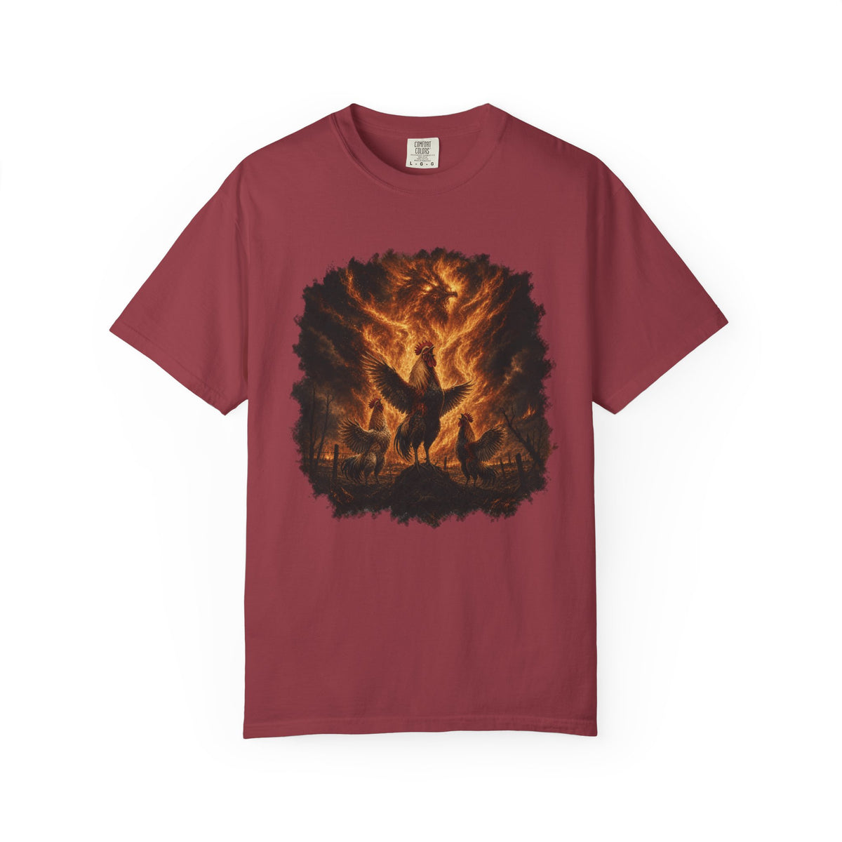 Roosters Summoning Fire Comfort Colors T-Shirt – Funny Chicken Graphic Tee