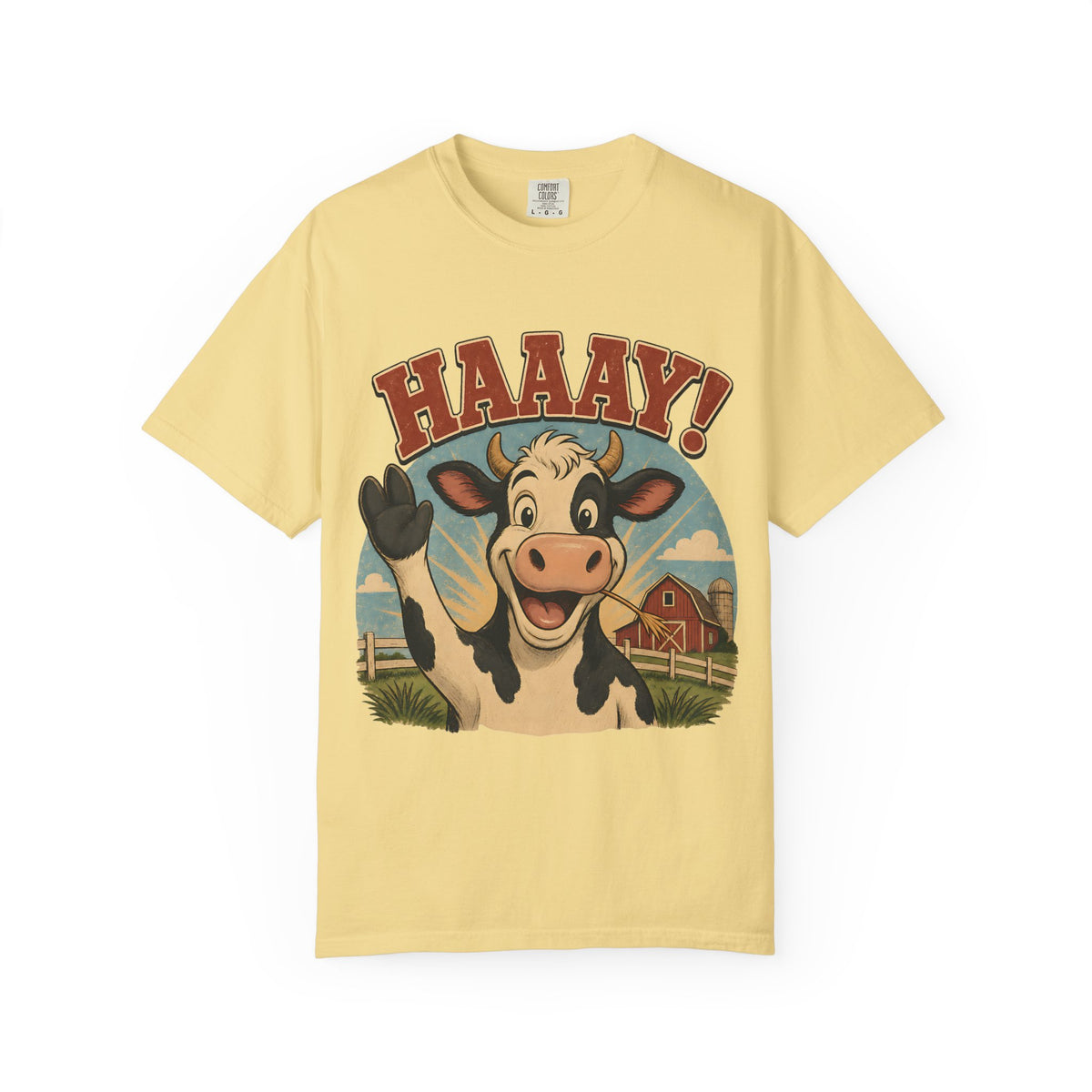 HAAAY! Hi There! Cow Comfort Colors T-Shirt – Funny Farm Cow Graphic Tee