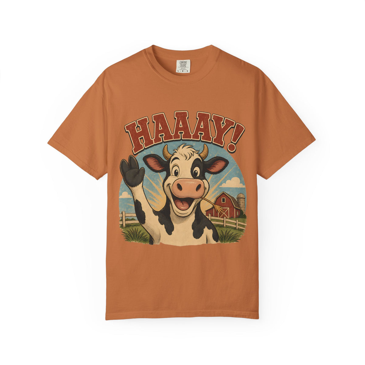 HAAAY! Hi There! Cow Comfort Colors T-Shirt – Funny Farm Cow Graphic Tee