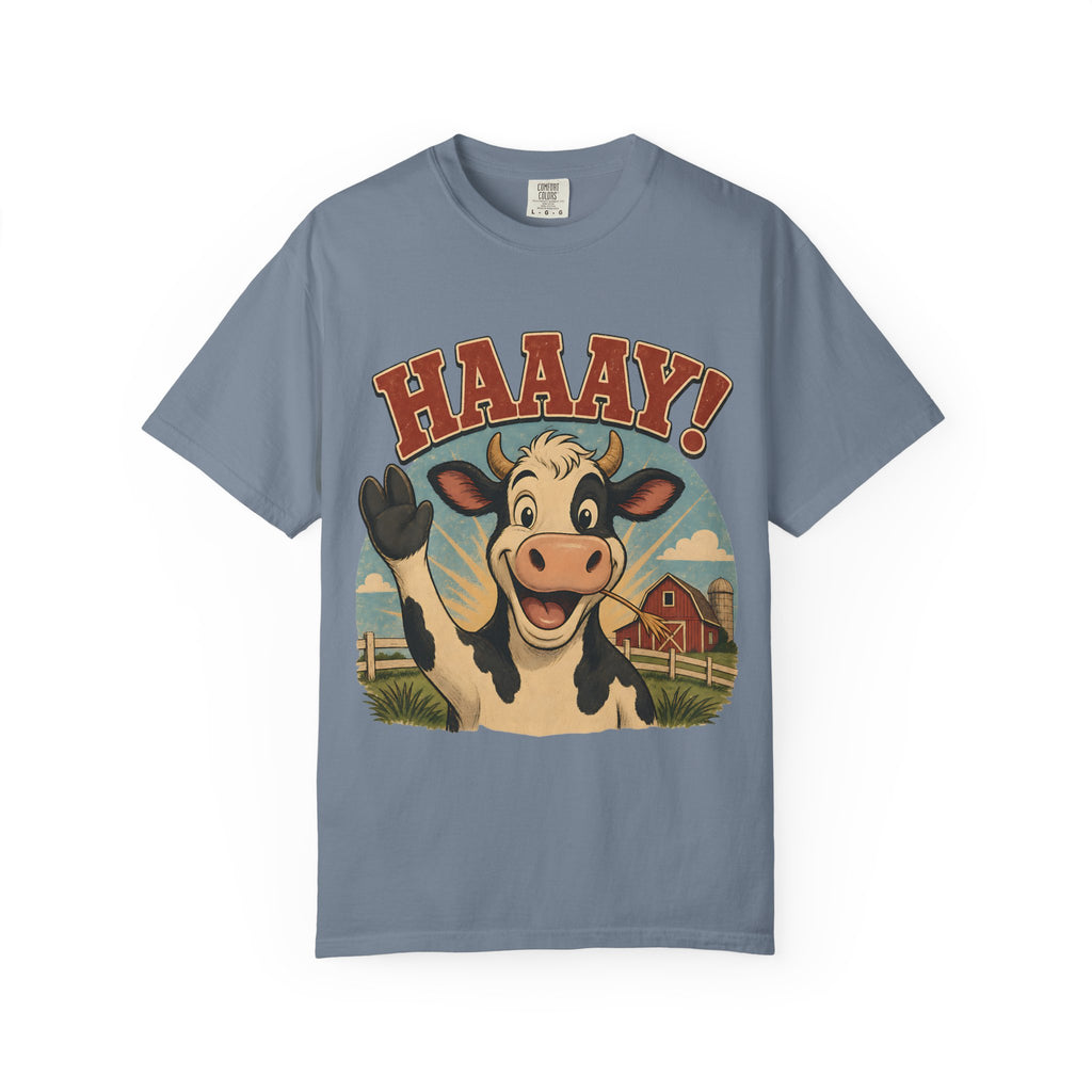 HAAAY! Hi There! Cow Comfort Colors T-Shirt – Funny Farm Cow Graphic Tee