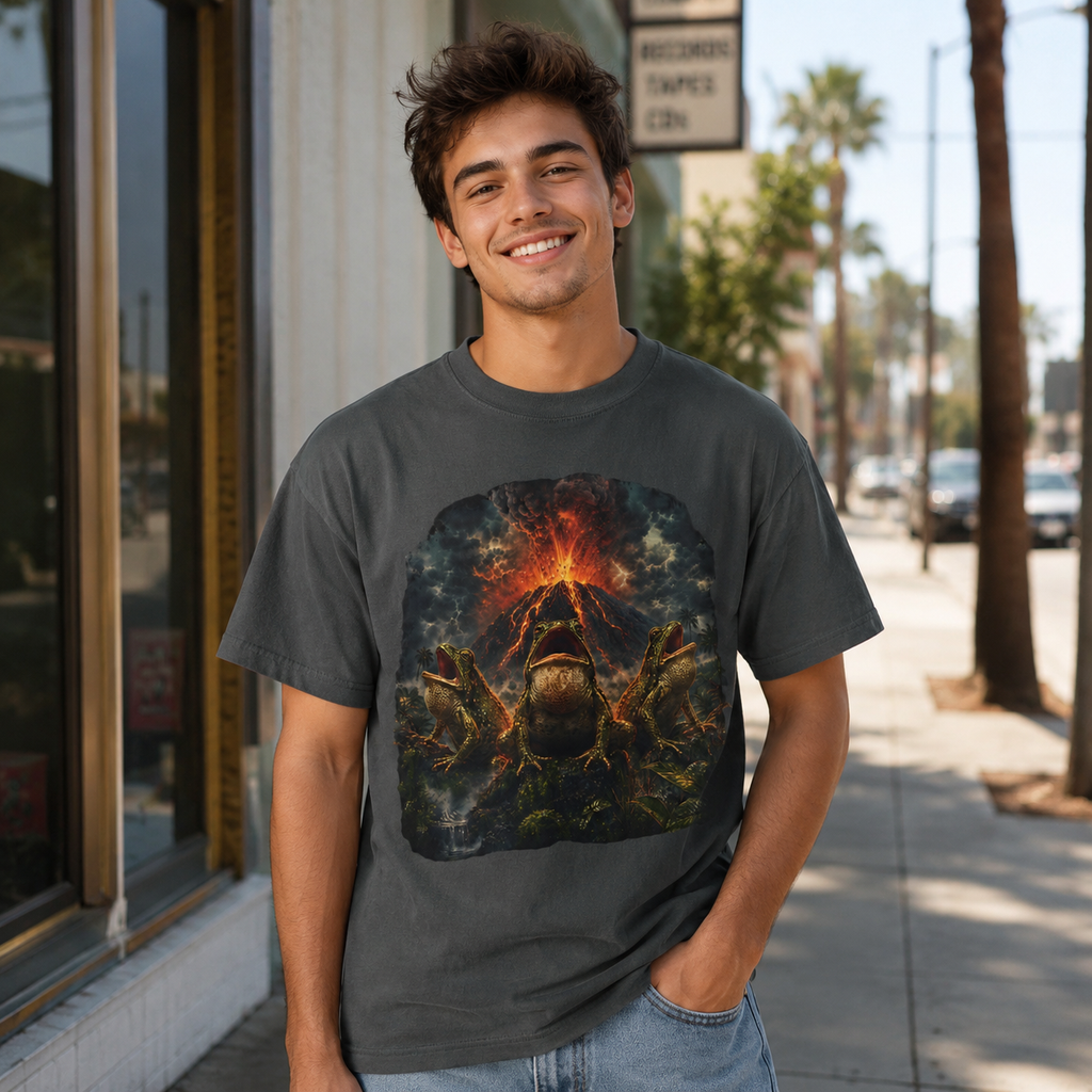 Frogs Summoning the Volcano Comfort Colors T-Shirt – Funny Frog Graphic Tee