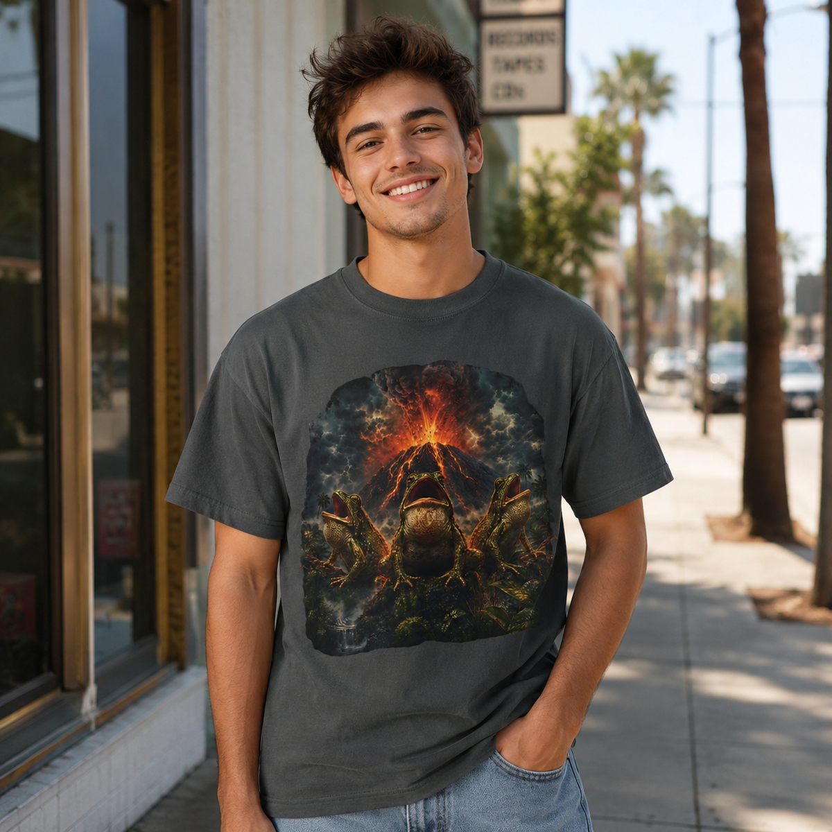 Frogs Summoning the Volcano Comfort Colors T-Shirt – Funny Frog Graphic Tee