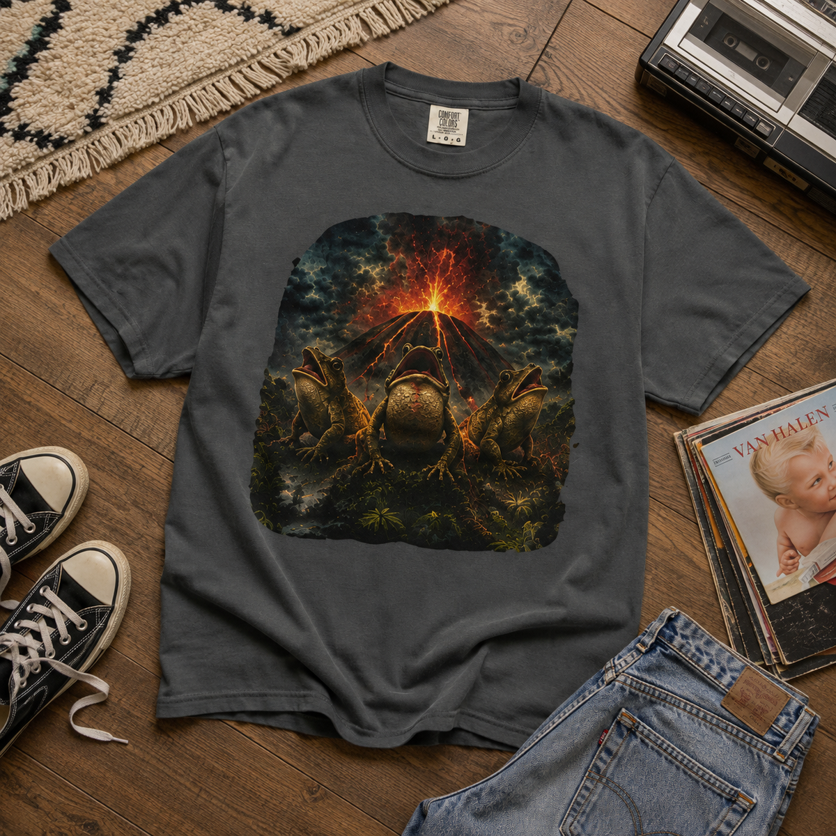 Frogs Summoning the Volcano Comfort Colors T-Shirt – Funny Frog Graphic Tee