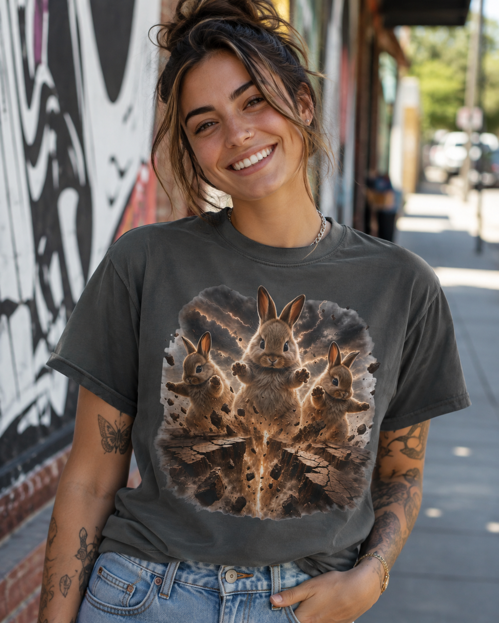 Rabbits Summoning an Earthquake Comfort Colors T-Shirt – Funny Bunny Graphic Tee