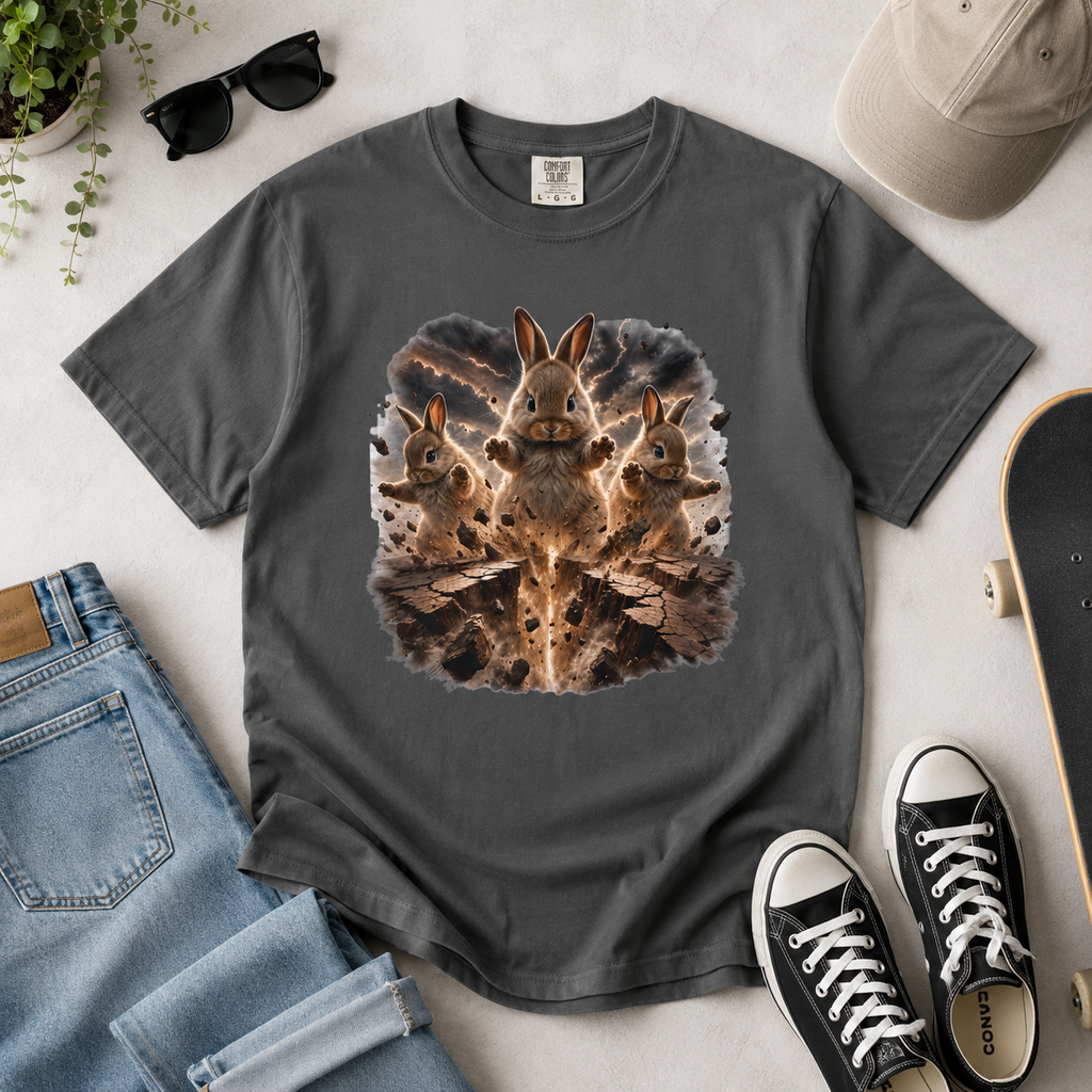 Rabbits Summoning an Earthquake Comfort Colors T-Shirt – Funny Bunny Graphic Tee