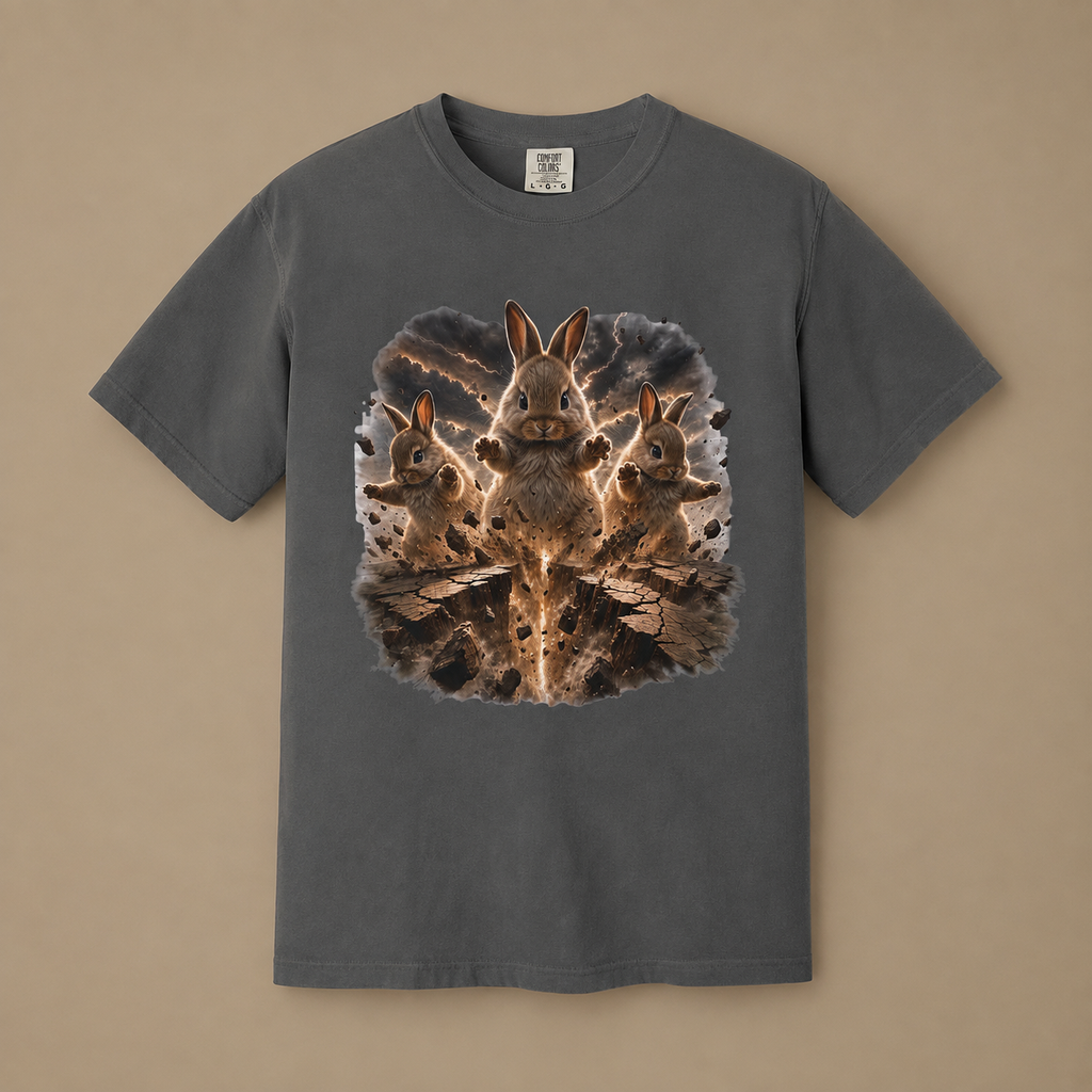Rabbits Summoning an Earthquake Comfort Colors T-Shirt – Funny Bunny Graphic Tee