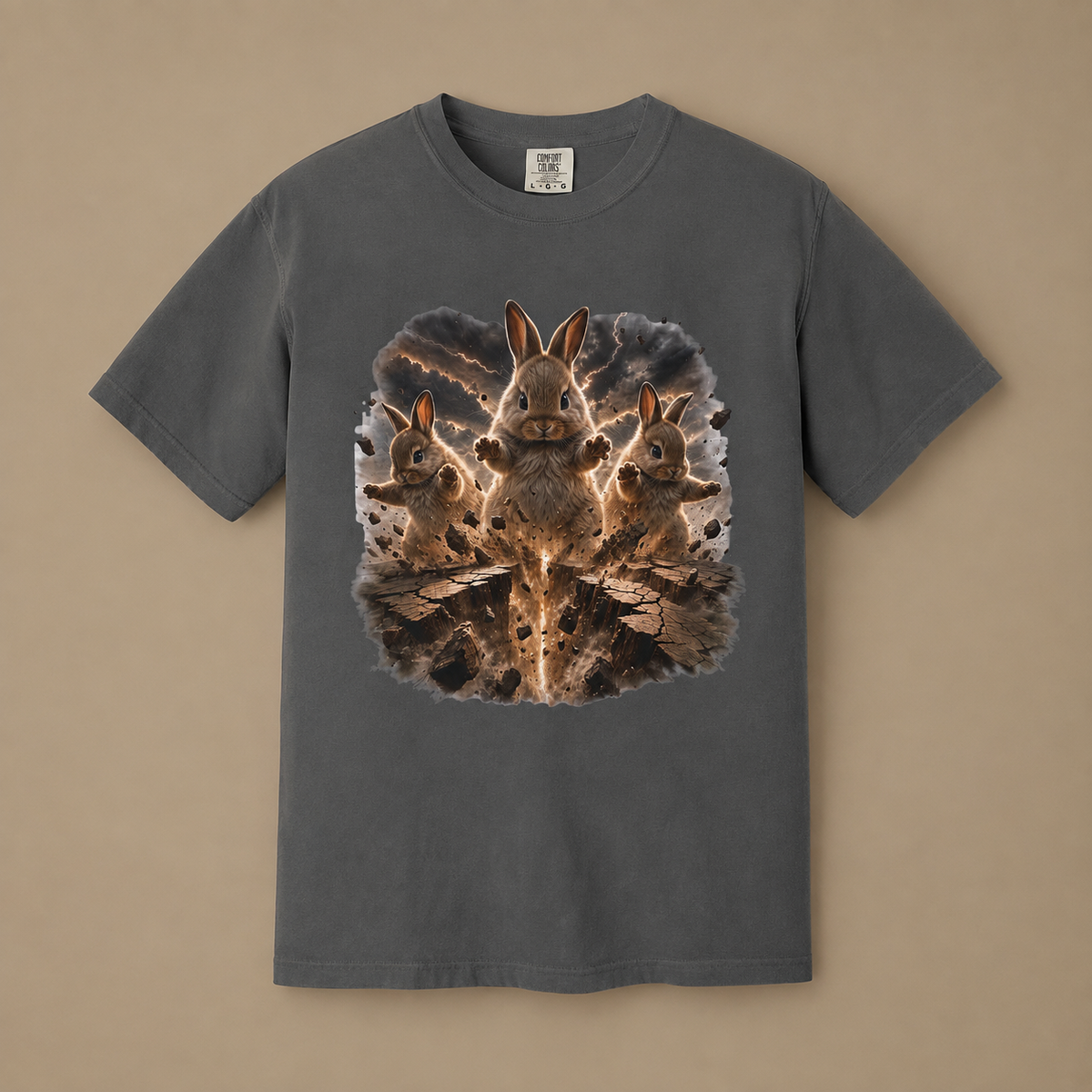 Rabbits Summoning an Earthquake Comfort Colors T-Shirt – Funny Bunny Graphic Tee