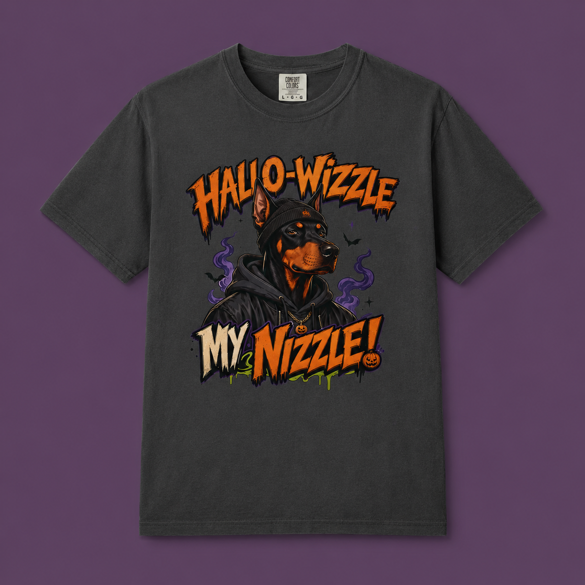 Hallo-Wizzle My Nizzle Comfort Colors T-Shirt – Funny Halloween Doberman Graphic
