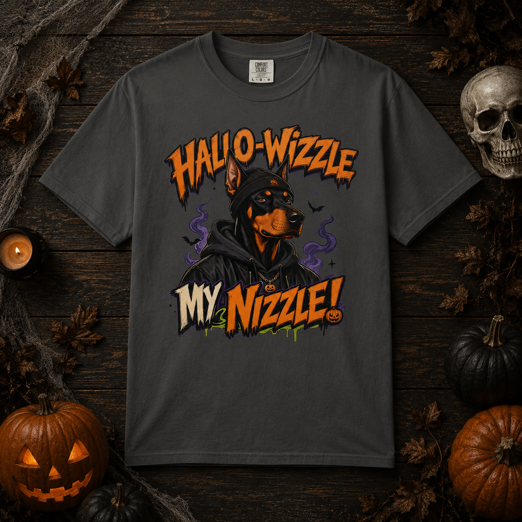 Hallo-Wizzle My Nizzle Comfort Colors T-Shirt – Funny Halloween Doberman Graphic