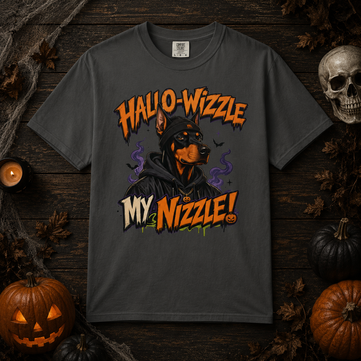 Hallo-Wizzle My Nizzle Comfort Colors T-Shirt – Funny Halloween Doberman Graphic