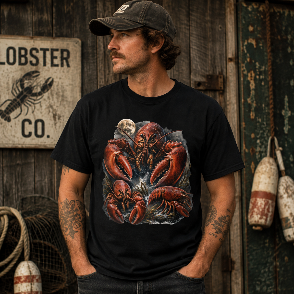Lobster Moon Comfort Colors T-Shirt – Vintage Coastal Graphic Tee