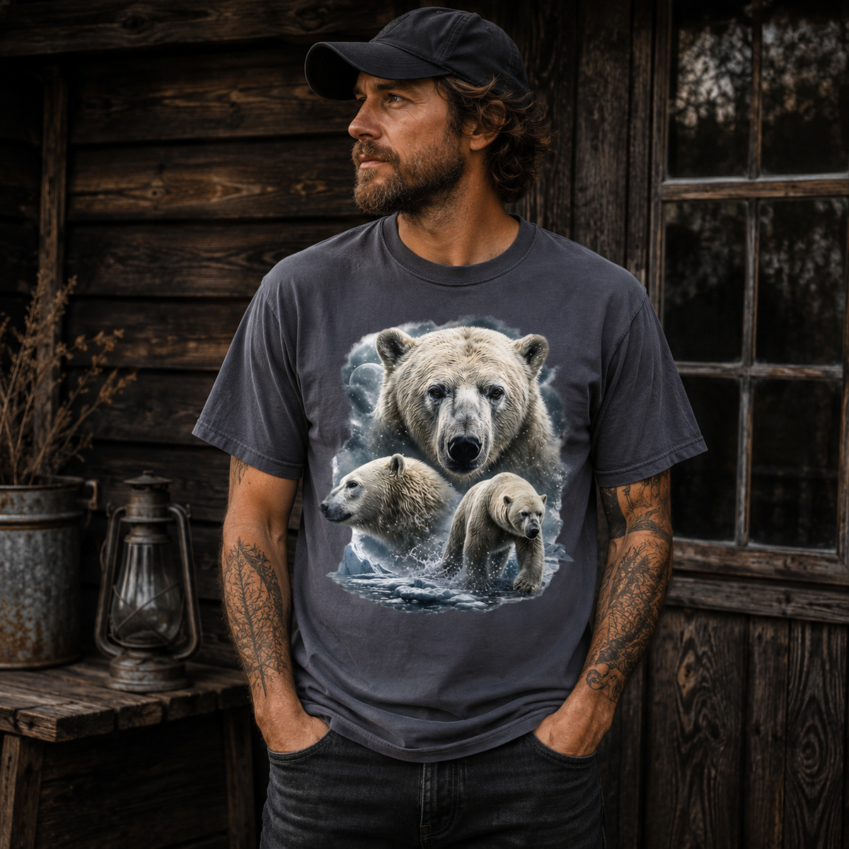 Polar Bear Moon Comfort Colors T-Shirt – Vintage Arctic Wildlife Graphic Tee