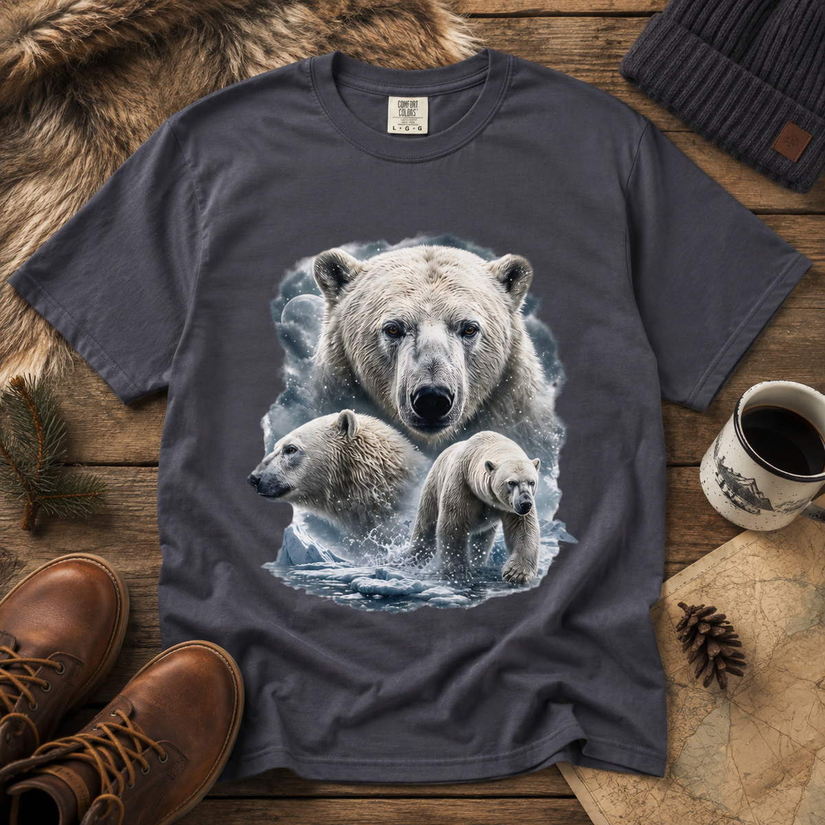 Polar Bear Moon Comfort Colors T-Shirt – Vintage Arctic Wildlife Graphic Tee