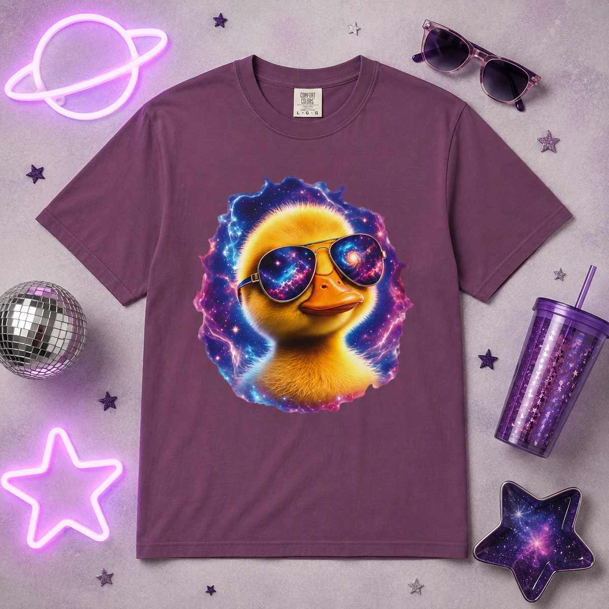 Cosmic Duck Comfort Colors T-Shirt – Funny Galaxy Duck Graphic Tee