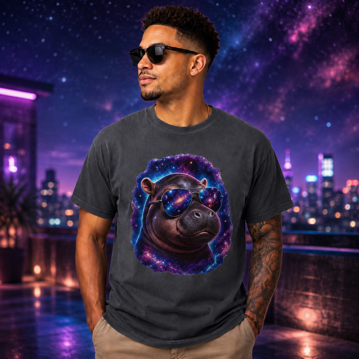 Cosmic Hippo Comfort Colors T-Shirt – Funny Galaxy Hippo Graphic Tee
