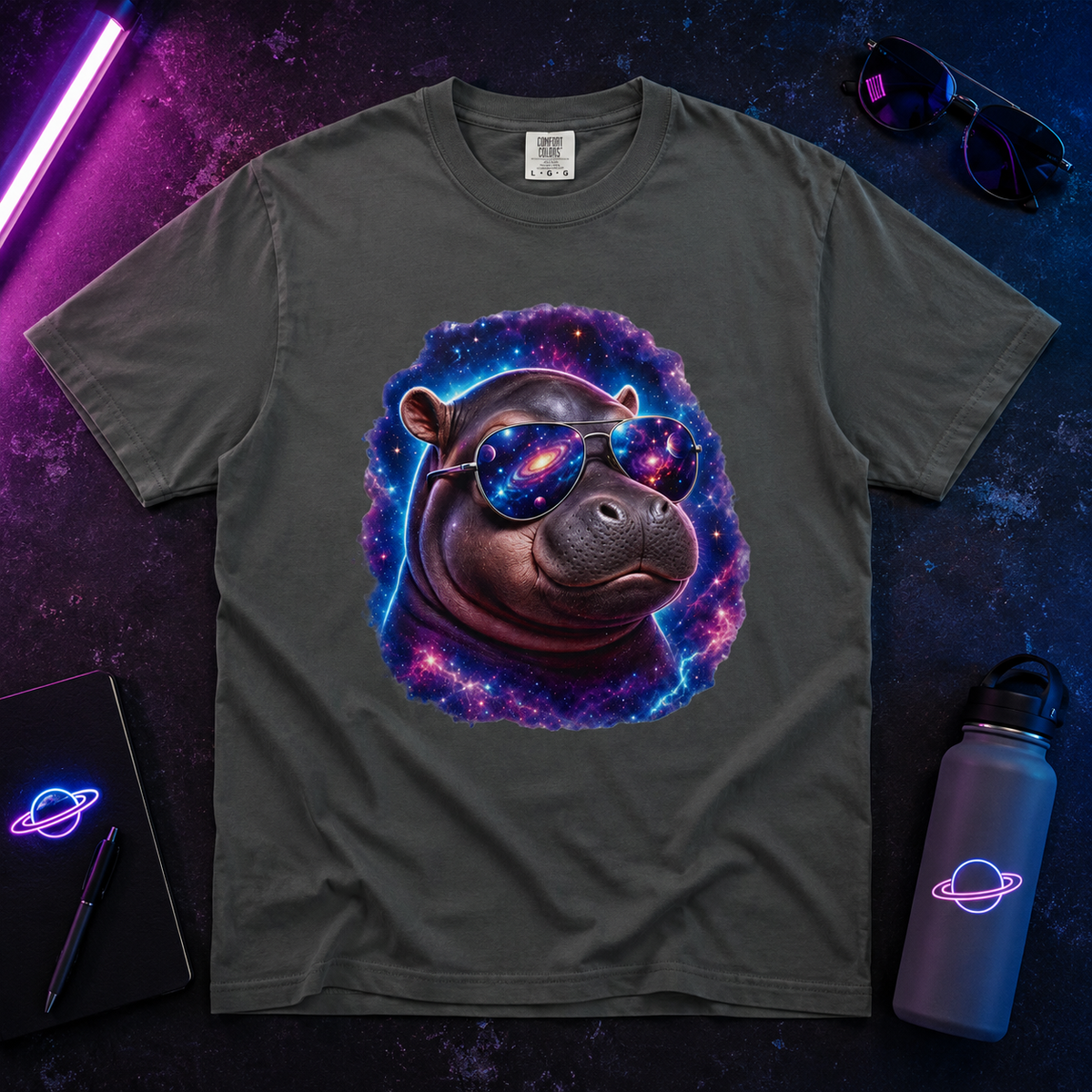 Cosmic Hippo Comfort Colors T-Shirt – Funny Galaxy Hippo Graphic Tee