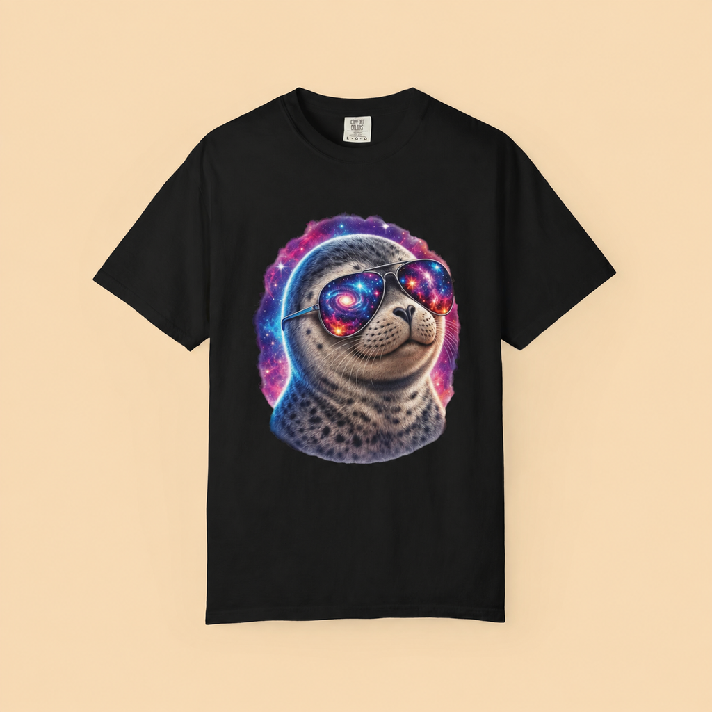 Cosmic Seal Pup Comfort Colors T-Shirt – Funny Galaxy Seal Graphic Tee