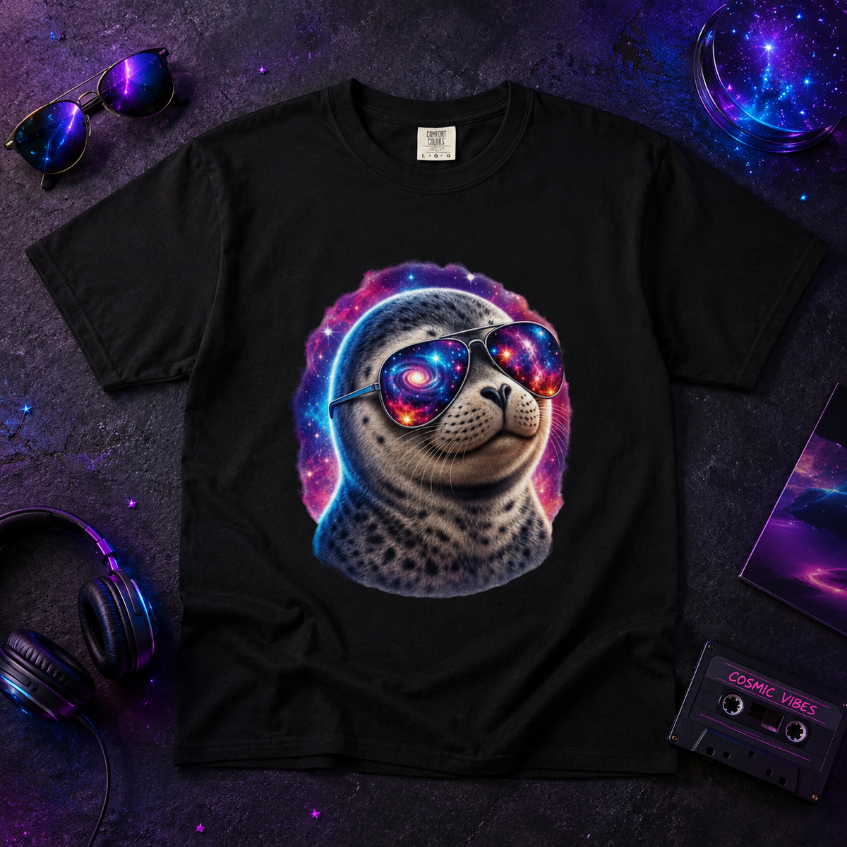 Cosmic Seal Pup Comfort Colors T-Shirt – Funny Galaxy Seal Graphic Tee