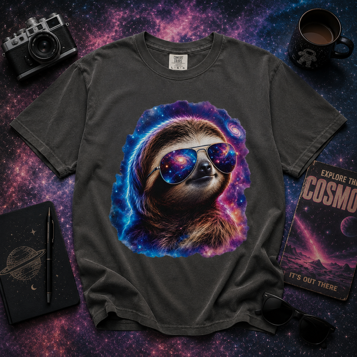 Cosmic Sloth Comfort Colors T-Shirt – Funny Galaxy Sloth Graphic Tee