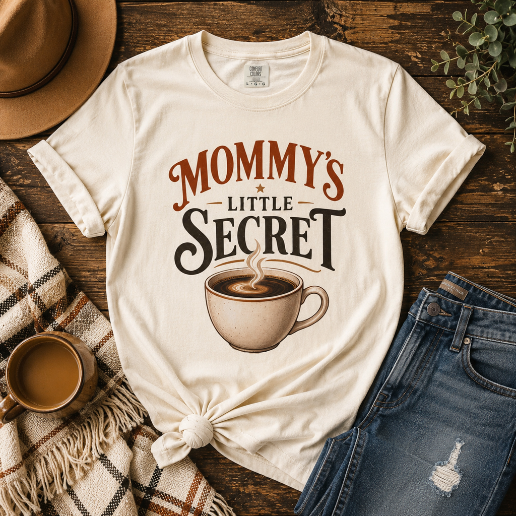Mommy’s Little Secret Comfort Colors T-Shirt – Funny Coffee Mom Graphic Tee