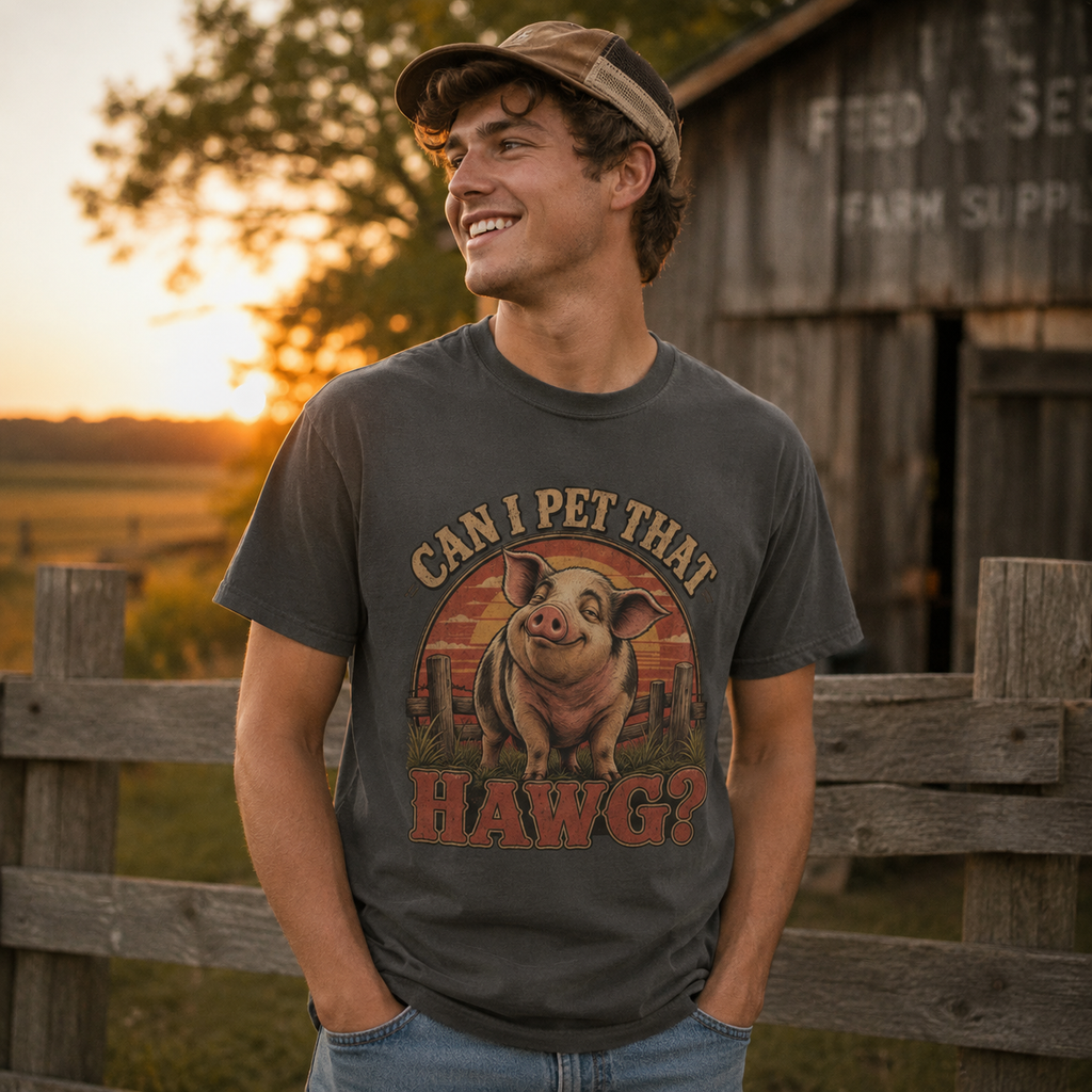 Can I Pet That Hawg? Comfort Colors T-Shirt – Funny Pig Graphic Tee