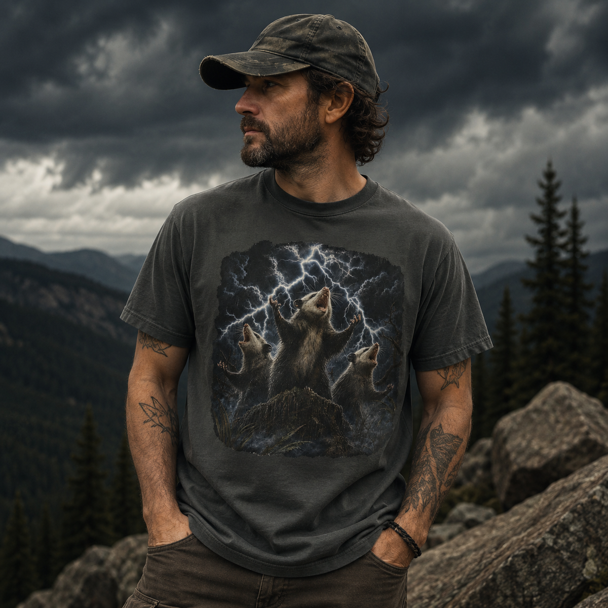 Opossums Summoning Lightning T-Shirt | Epic Animal Graphic Tee