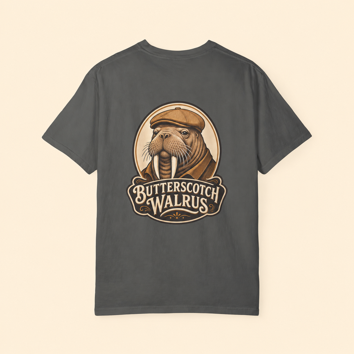 Butterscotch Walrus Logo Comfort Colors T-Shirt – Vintage Walrus Back Graphic Tee