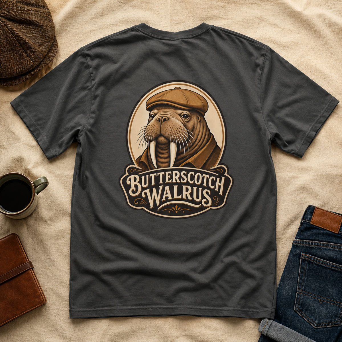 Butterscotch Walrus Logo Comfort Colors T-Shirt – Vintage Walrus Back Graphic Tee