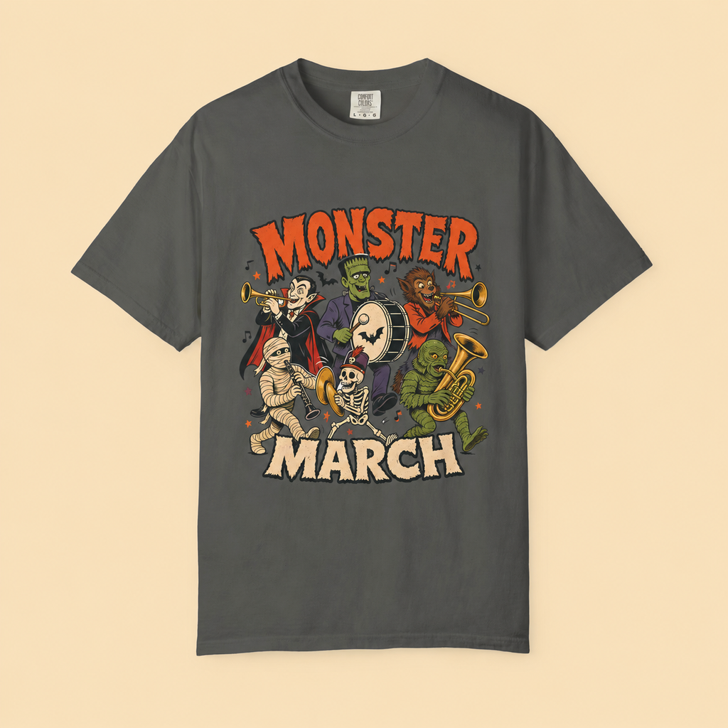 Monster March Halloween T-Shirt | Retro Classic Monsters Band Tee