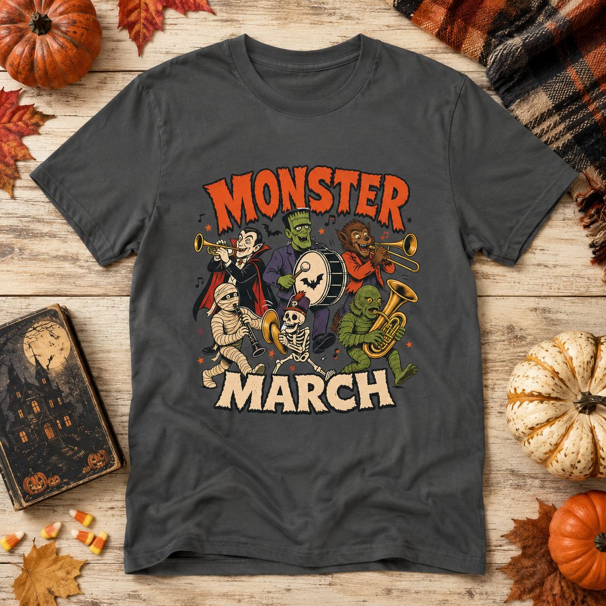 Monster March Halloween T-Shirt | Retro Classic Monsters Band Tee