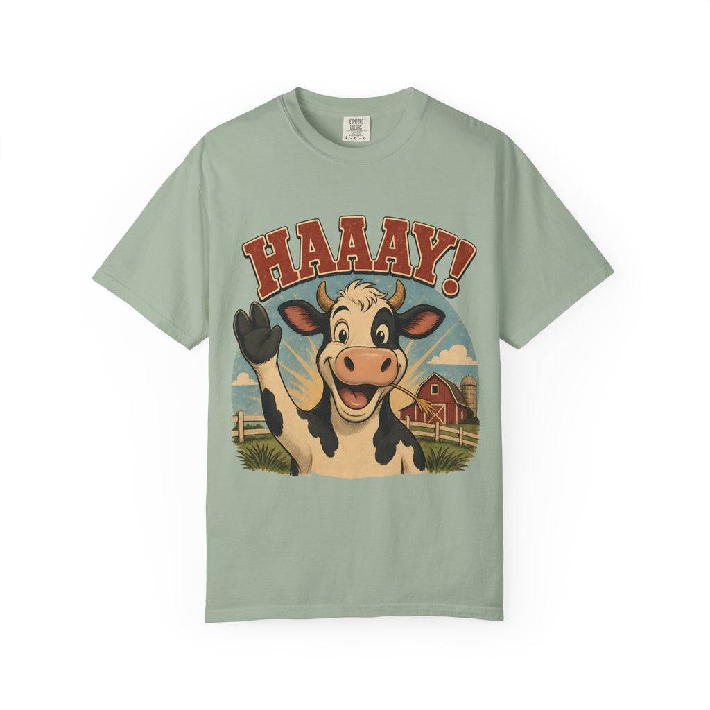 HAAAY! Hi There! Cow Comfort Colors T-Shirt – Funny Farm Cow Graphic Tee