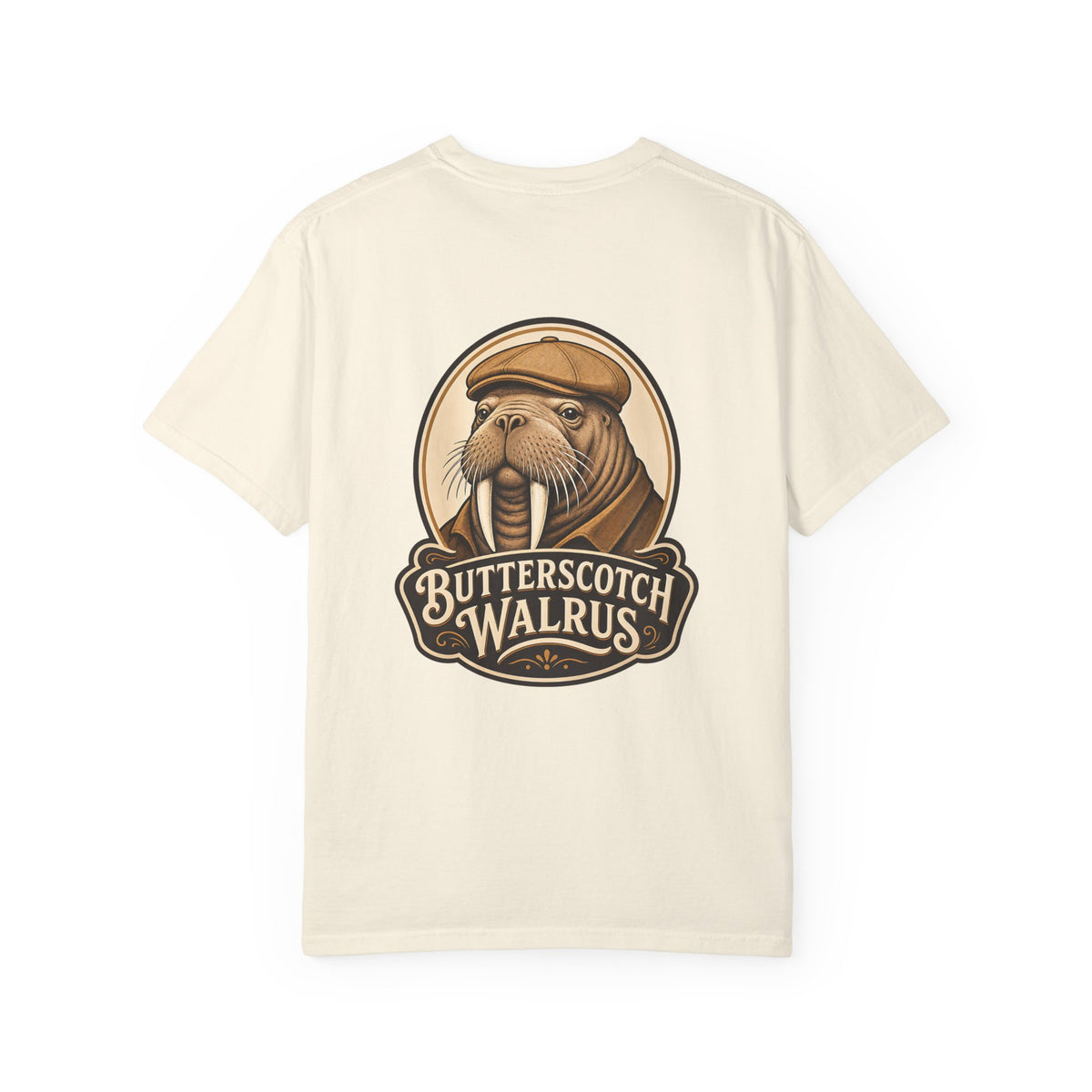 Butterscotch Walrus Logo Comfort Colors T-Shirt – Vintage Walrus Back Graphic Tee