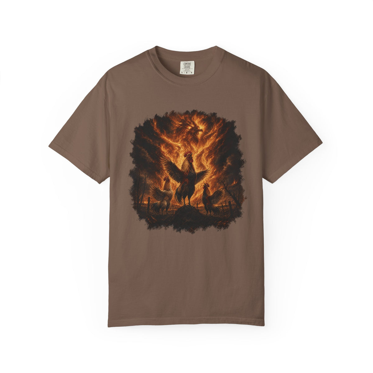 Roosters Summoning Fire Comfort Colors T-Shirt – Funny Chicken Graphic Tee
