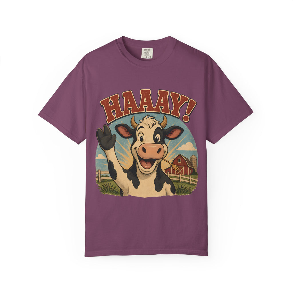 HAAAY! Hi There! Cow Comfort Colors T-Shirt – Funny Farm Cow Graphic Tee