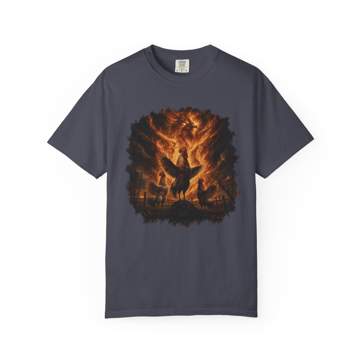 Roosters Summoning Fire Comfort Colors T-Shirt – Funny Chicken Graphic Tee